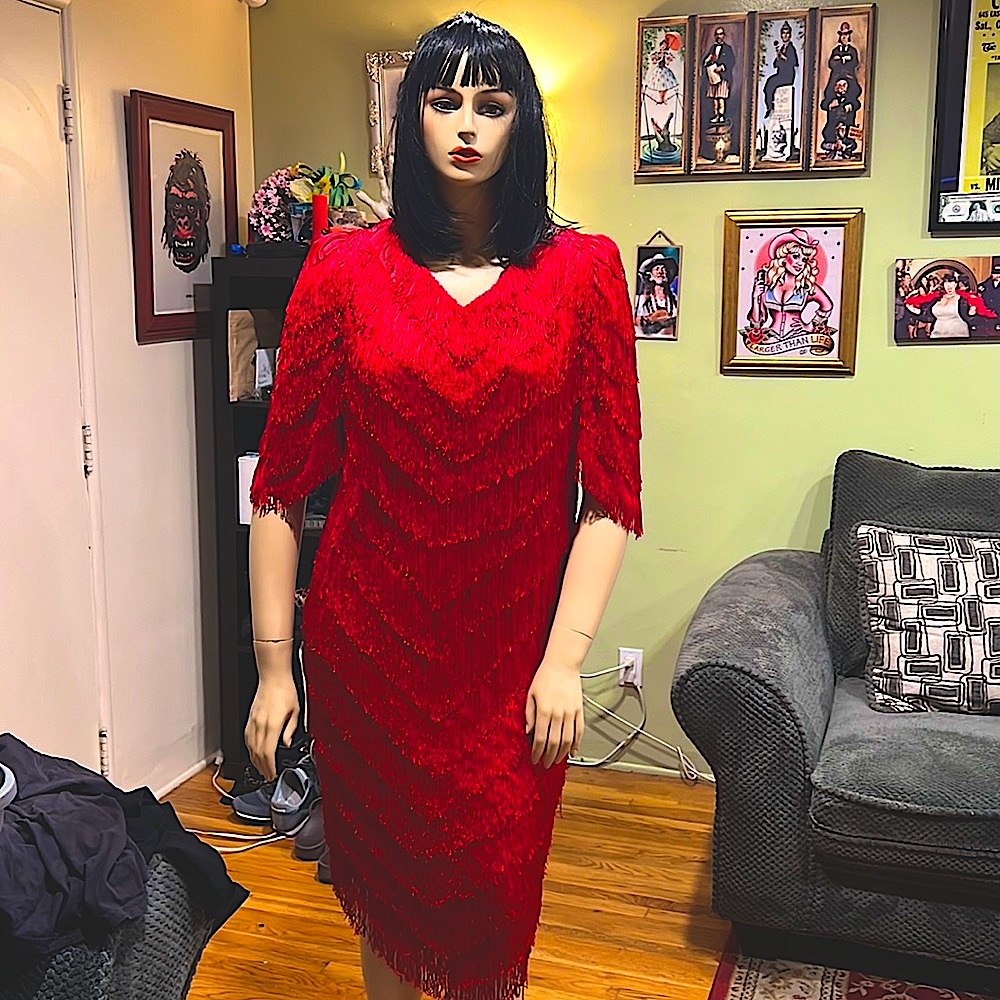 VINTAGE Nightworks 1980s red shimmy flapper dress EXCELLENT condition!